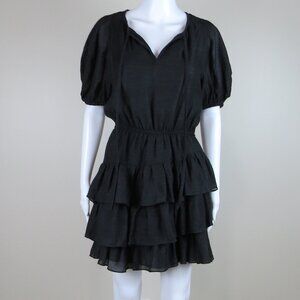 Current Air Mini Dress SIZE SMALL Lined, Puff Sleeves, Ruffle Skirt, Black